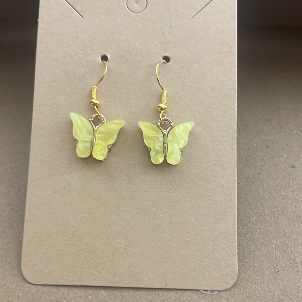 Yellow butterfly homemade earrings with plastic backings
